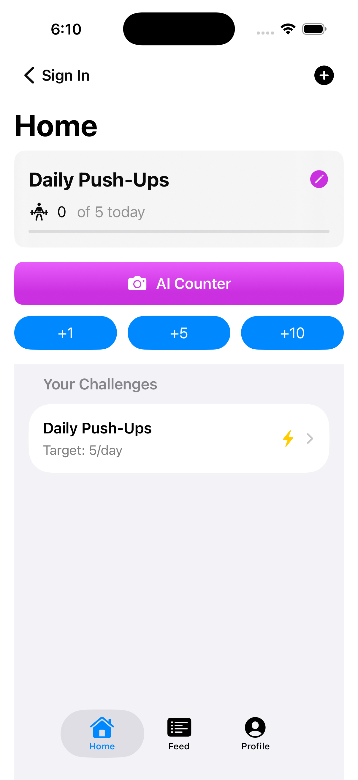 PushUpAI Home Screen